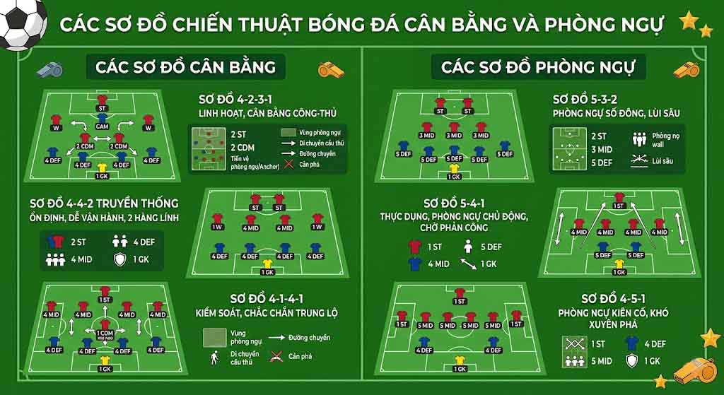 Các Sơ Đồ Chiến Thuật Bóng Đá Cân Bằng Và Phòng Ngự
