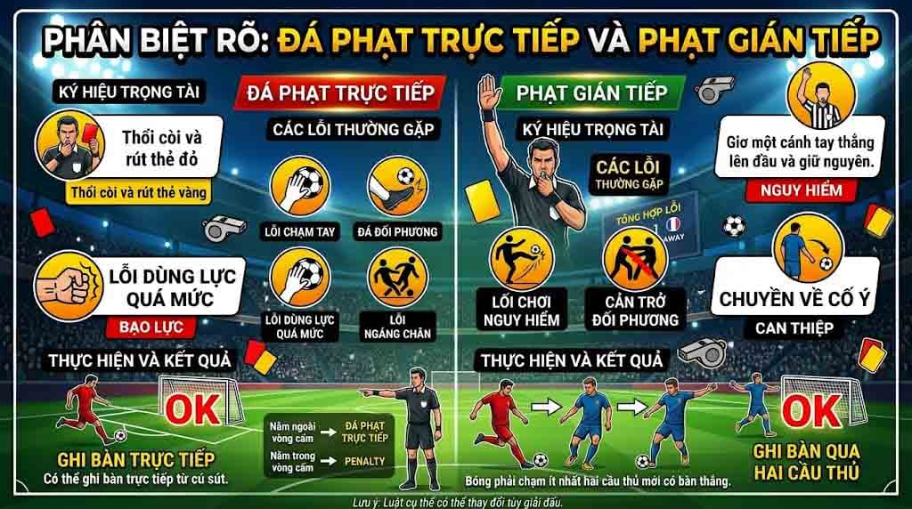 Phân Biệt Đá Phạt Trực Tiếp và Đá Phạt Gián Tiếp
