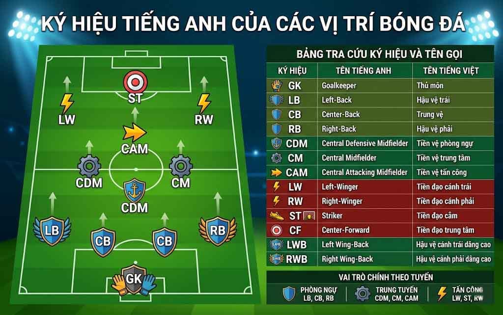 Sơ Đồ Và Ký Hiệu Tiếng Anh Của Các Vị Trí Bóng Đá