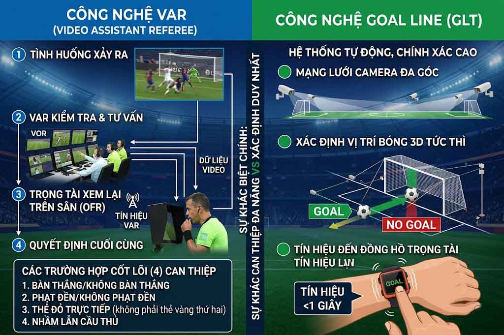 So Sánh Nguyên Lý Hoạt Động Của Công Nghệ VAR Và Goal Line