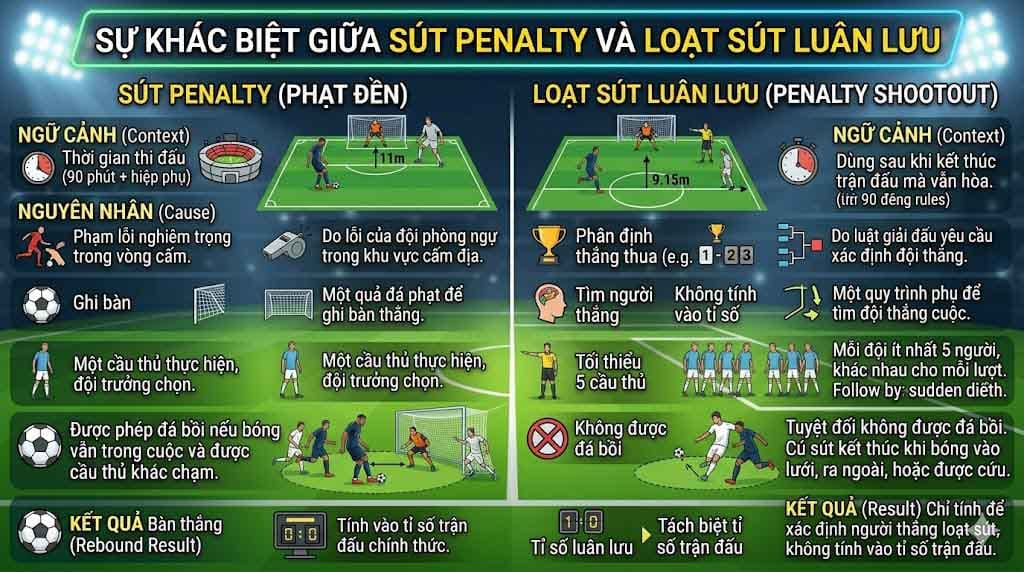 Sự Khác Biệt Giữa Sút Penalty Và Loạt Sút Luân Lưu
