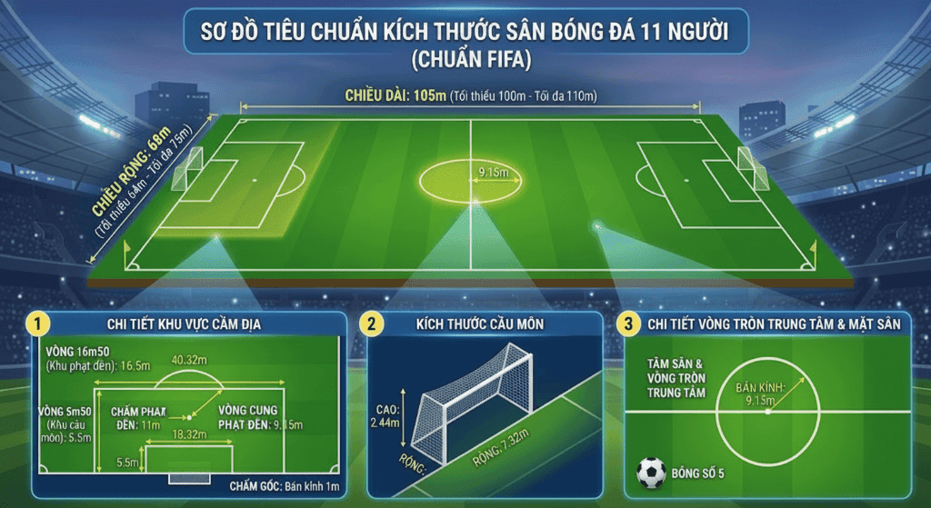 Kích Thước Sân Bóng Đá 11 Người Cập Nhật Mới Nhất Từ FIFA 5 Tiêu Chuẩn Kích Thước Sân Bóng Đá 11 Người