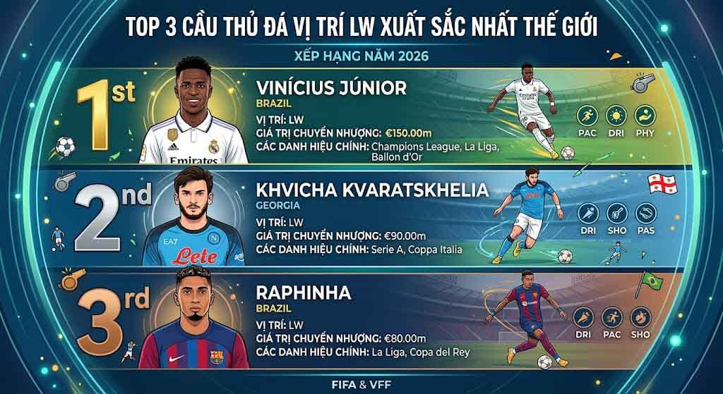 Top 3 Cầu Thủ Đá Vị Trí LW Xuất Sắc Nhất Thế Giới