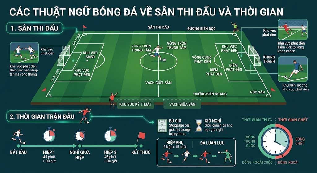 Các Thuật Ngữ Bóng Đá Về Sân Thi Đấu Và Thời Gian