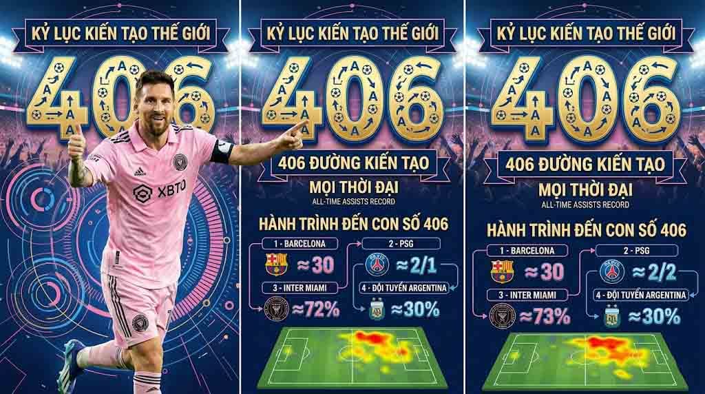 Lionel Messi Kỷ lục gia với 406 kiến tạo