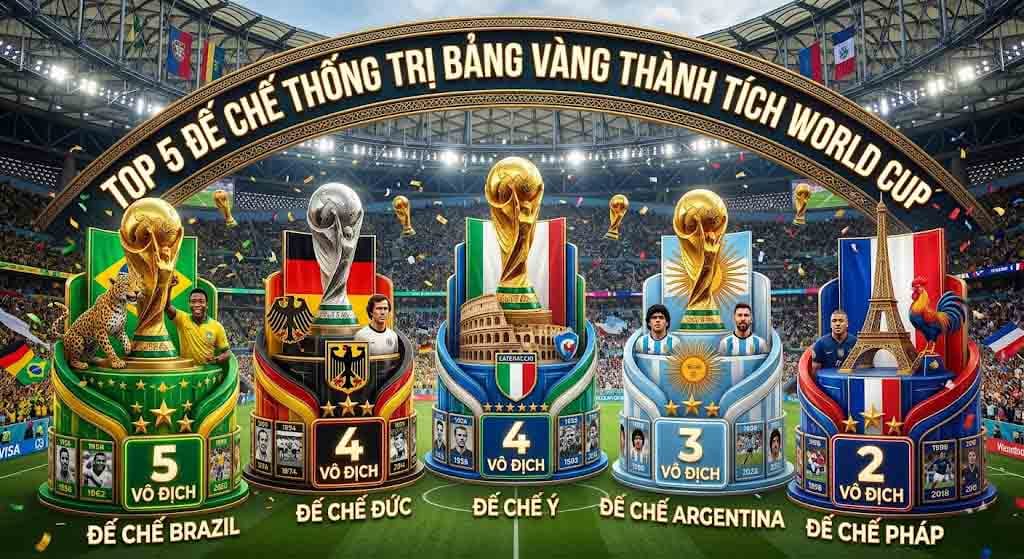 5 Đế Chế Thống Trị Bảng Vàng Thành Tích World Cup